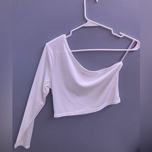 Shein White Ribbed One Sleeve Crop Top